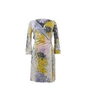 DVF Diane von Furstenberg Silk Paint Splatter Print Long Sleeve Wrap Dress